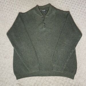 Eddie Bauer Men's Green Henley Knit Pullover Sweater Classic Casual XL Heritage